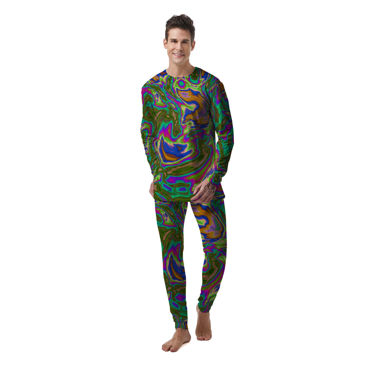 Psychedelic Trippy Purple Green Print Men's Pajamas-grizzshop