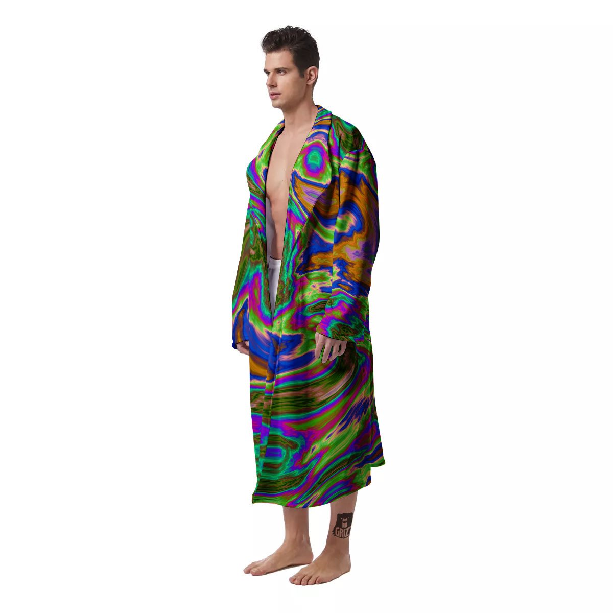 Psychedelic Trippy Purple Green Print Men's Robe-grizzshop