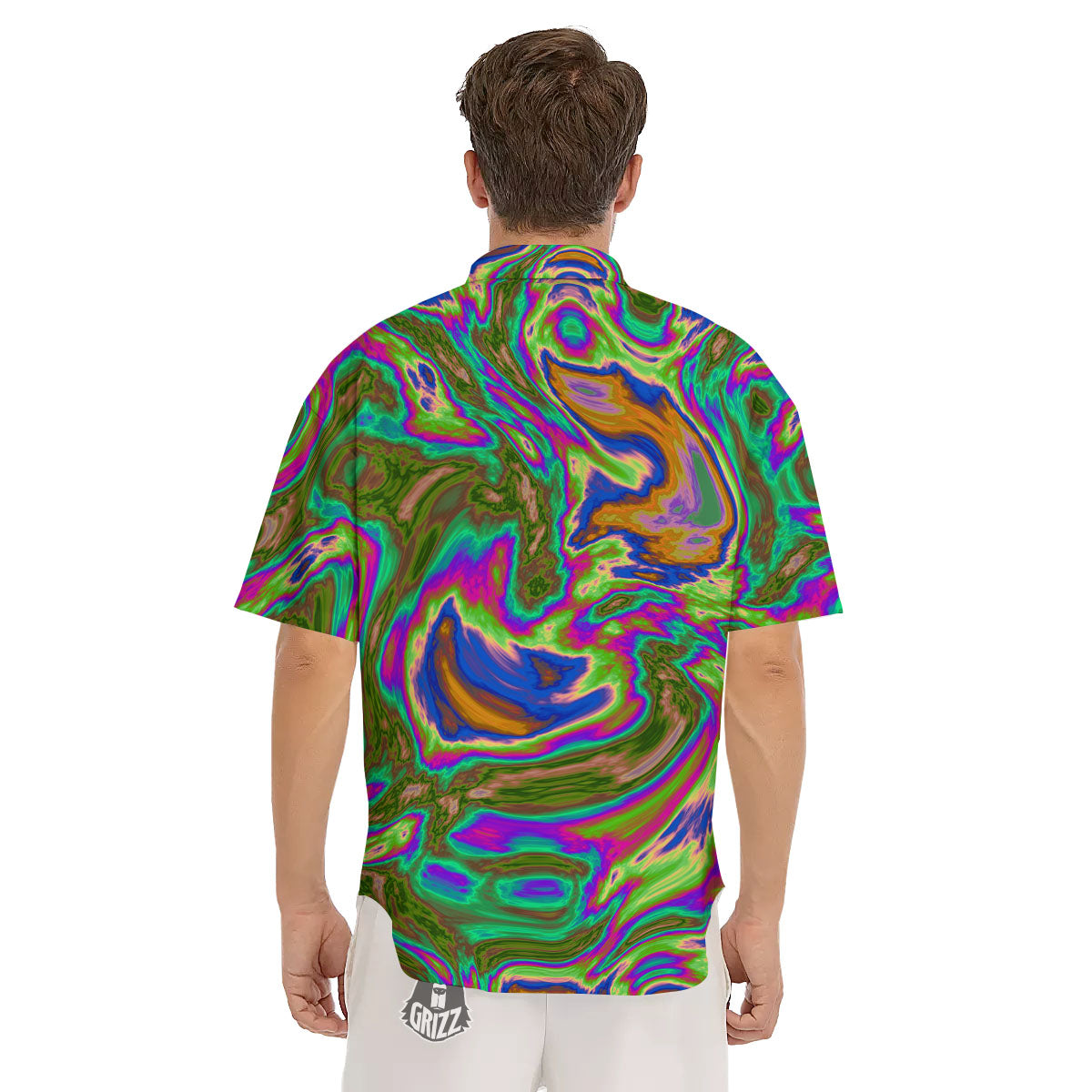 Psychedelic Trippy Purple Green Print Men's Short Sleeve Shirts-grizzshop