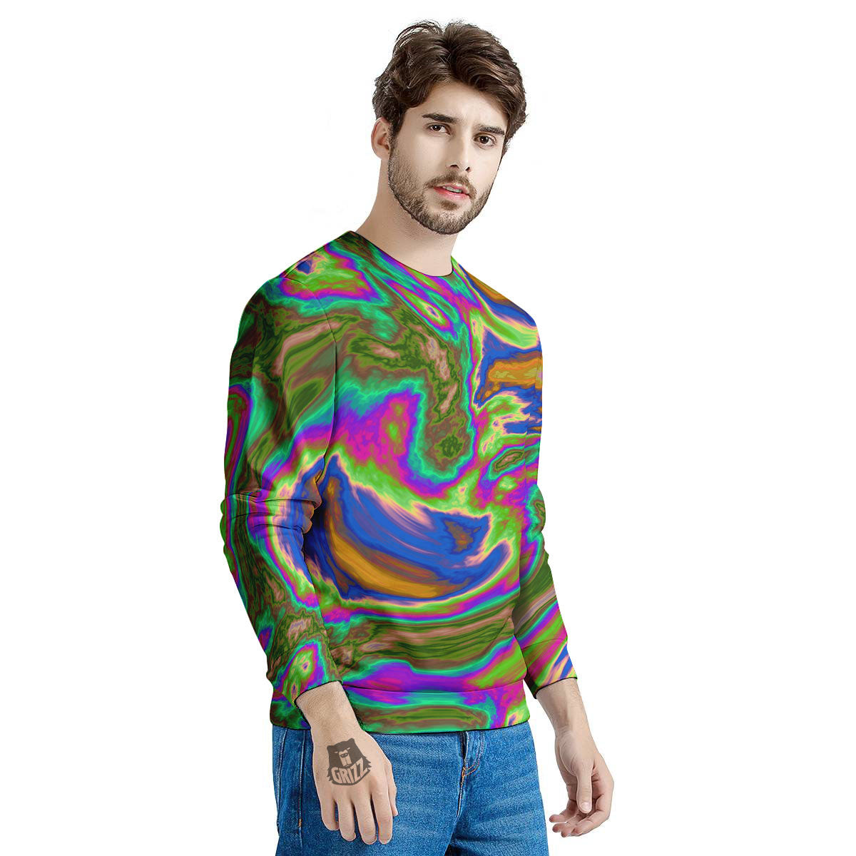Psychedelic Trippy Purple Green Print Men's Sweatshirt-grizzshop