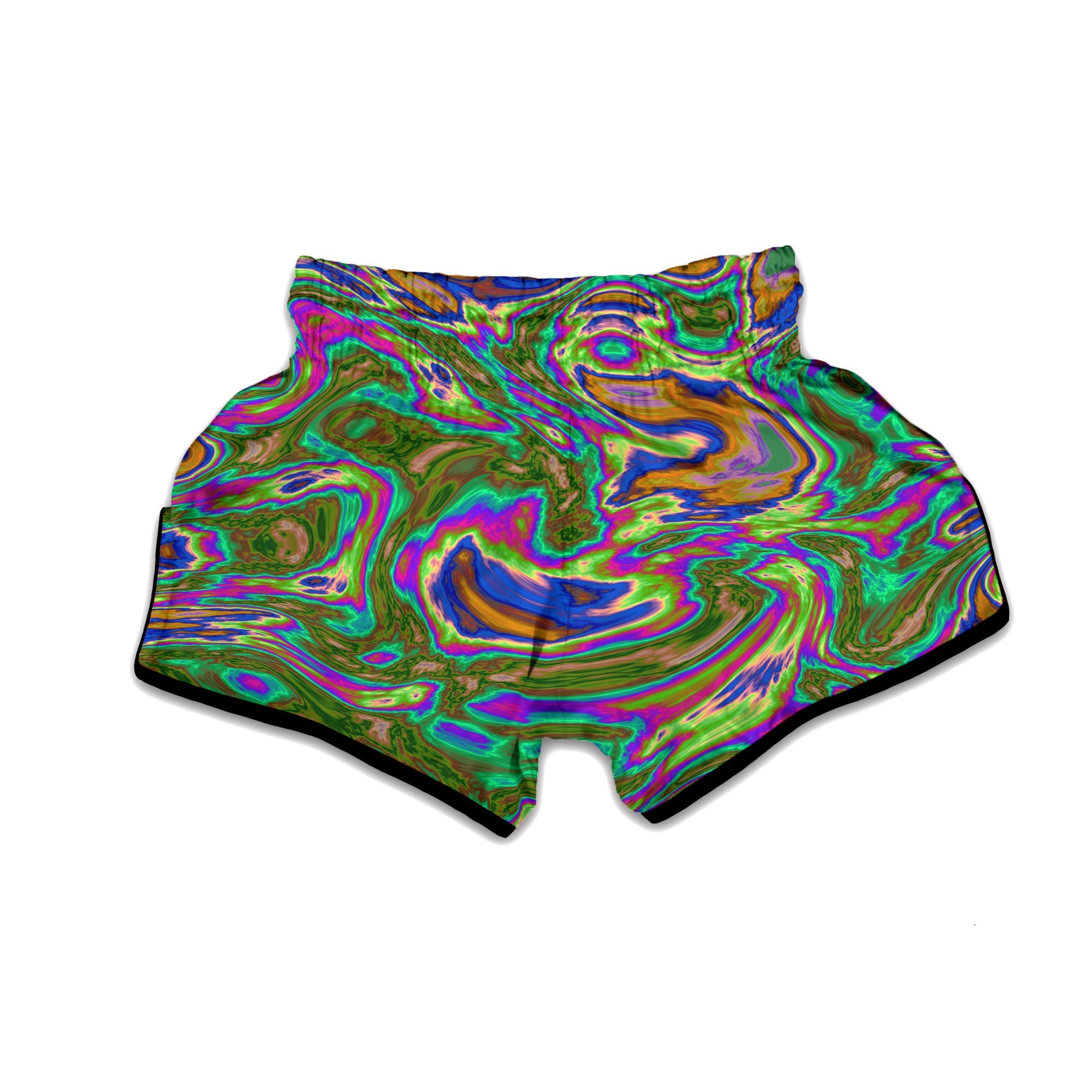 Psychedelic Trippy Purple Green Print Muay Thai Boxing Shorts-grizzshop
