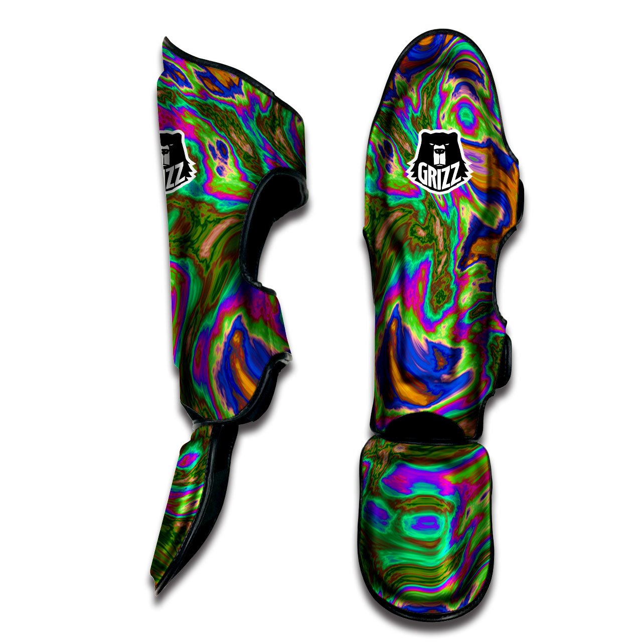 Psychedelic Trippy Purple Green Print Muay Thai Shin Guards-grizzshop