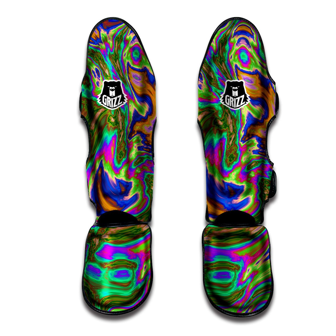 Psychedelic Trippy Purple Green Print Muay Thai Shin Guards-grizzshop