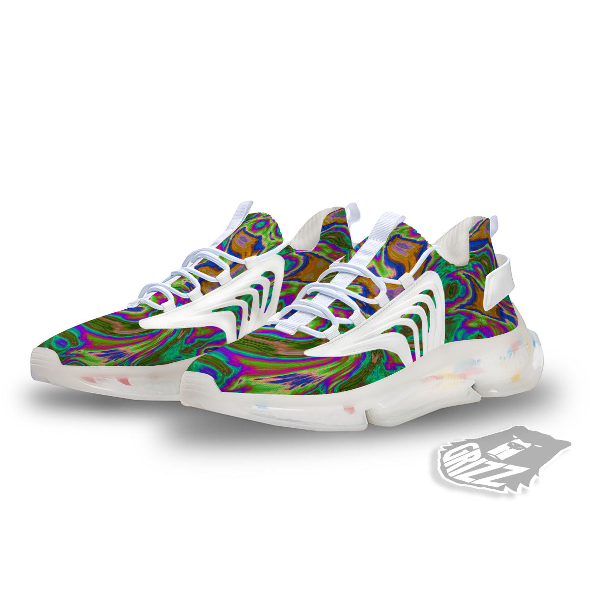 Psychedelic Trippy Purple Green Print White Gym Shoes-grizzshop