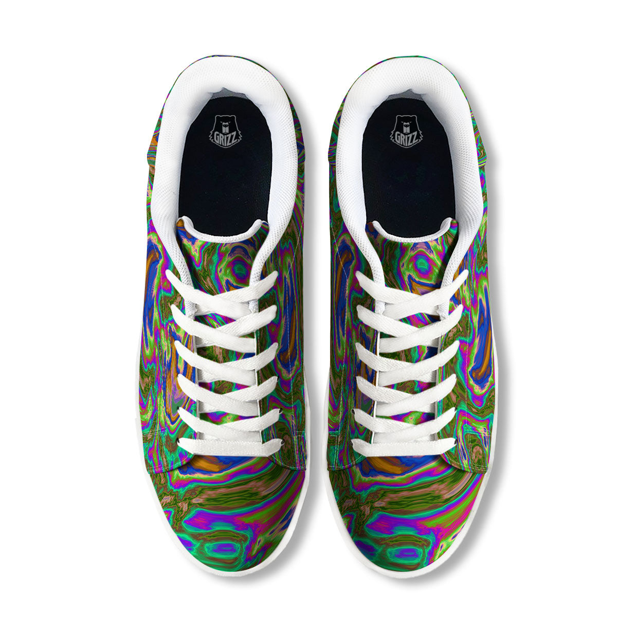 Psychedelic Trippy Purple Green Print White Low Top Sneakers-grizzshop