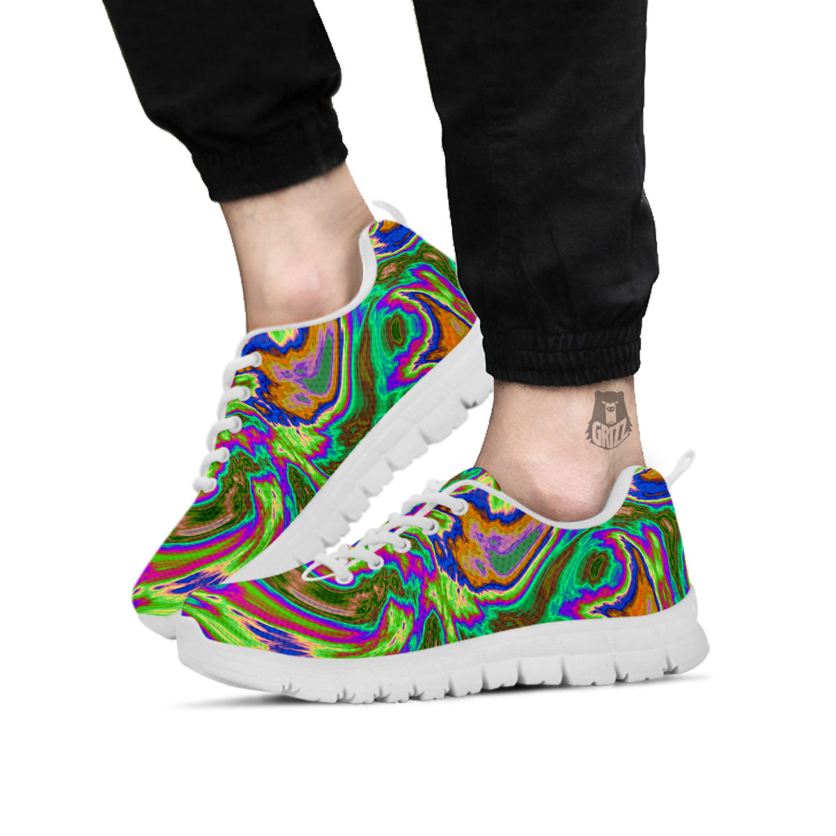 Psychedelic Trippy Purple Green Print White Sneaker-grizzshop