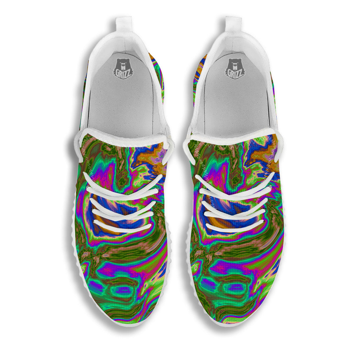 Psychedelic Trippy Purple Green Print White Walking Shoes-grizzshop