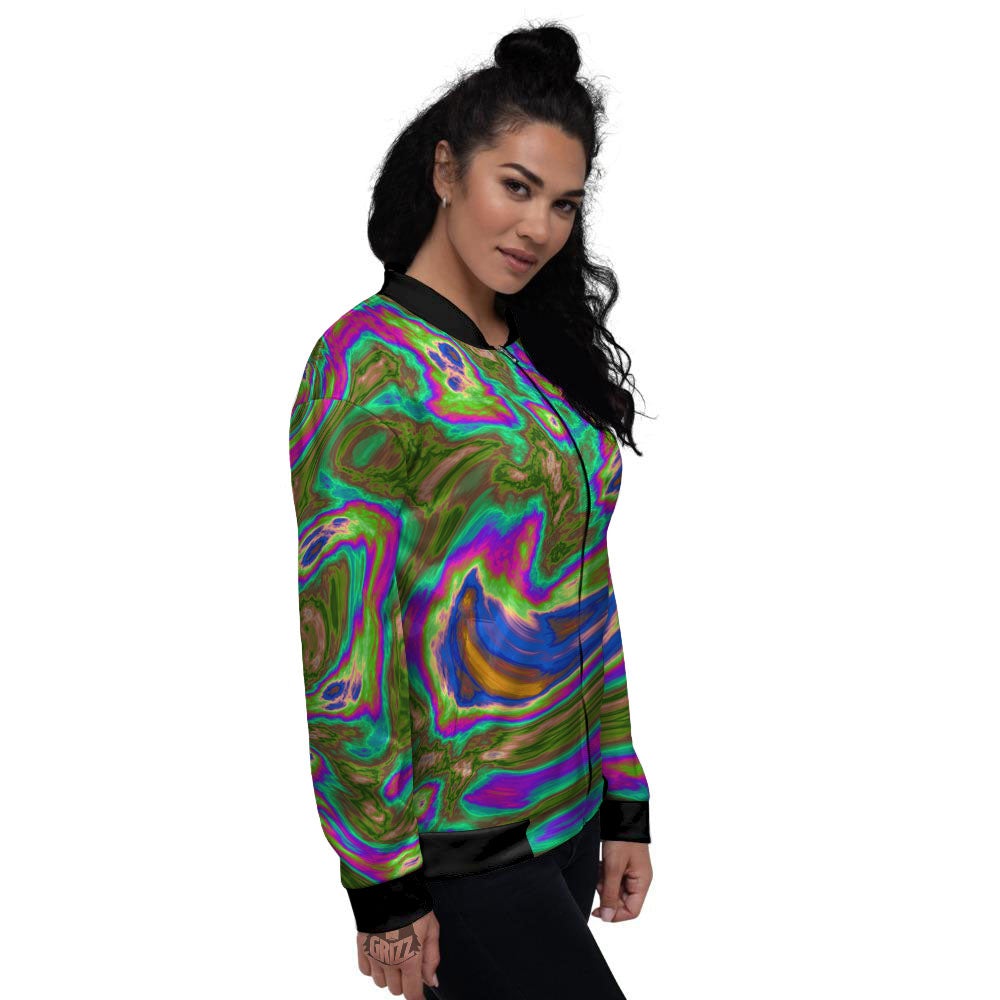 Psychedelic Trippy Purple Green Print Women's Bomber Jacket-grizzshop