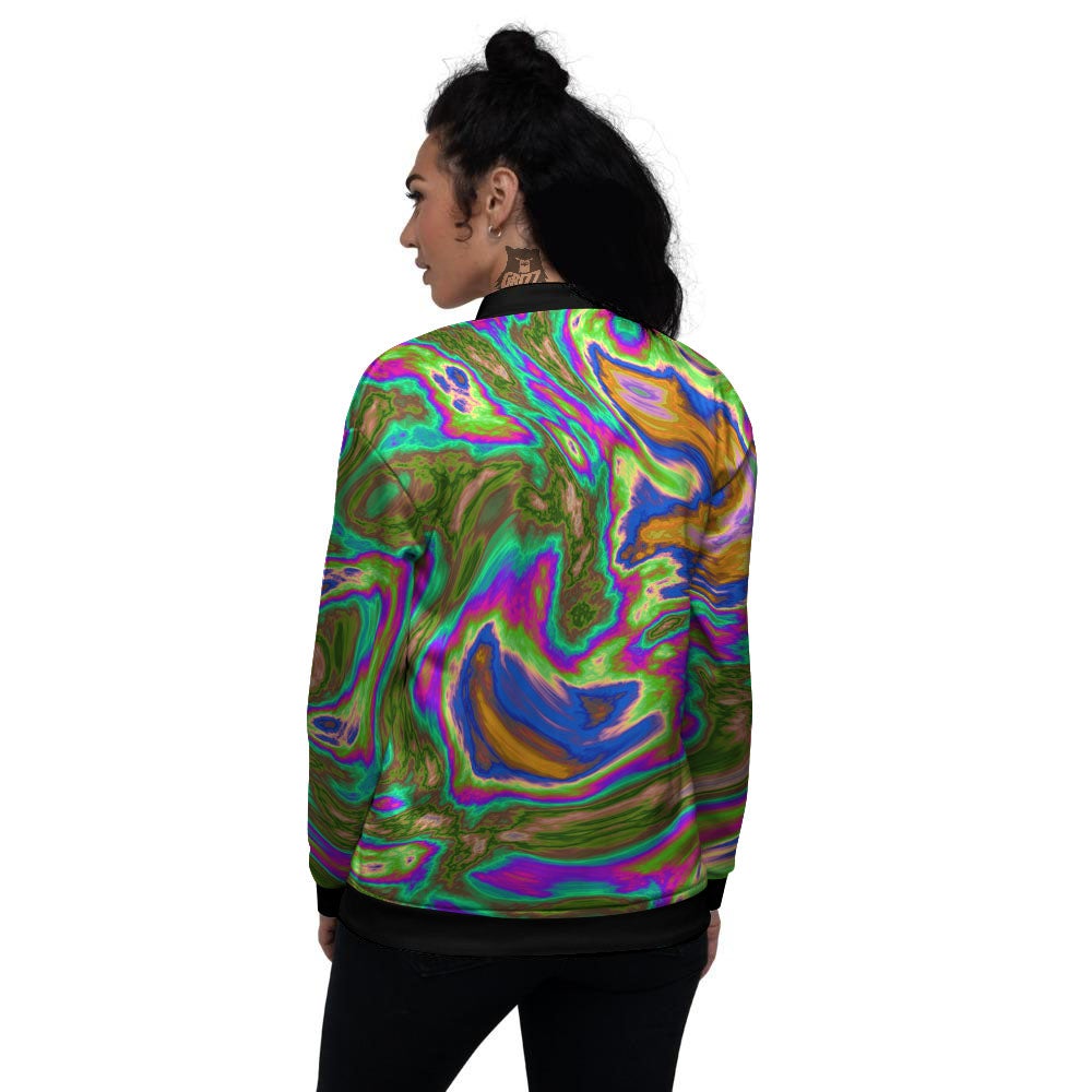 Psychedelic Trippy Purple Green Print Women's Bomber Jacket-grizzshop