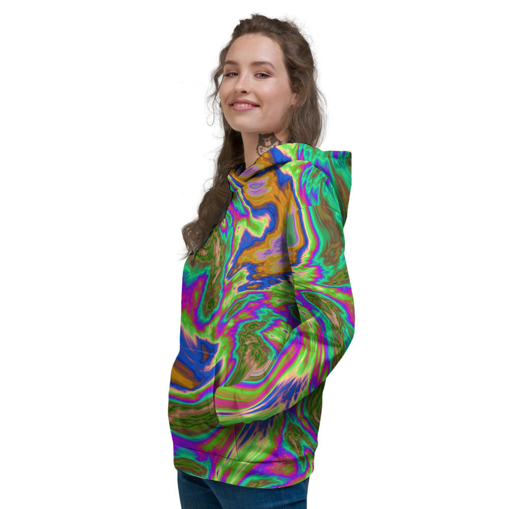 Psychedelic Trippy Purple Green Print Women's Hoodie-grizzshop