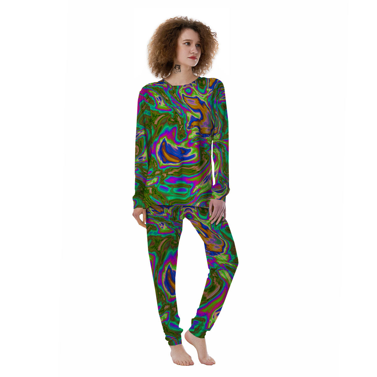Psychedelic Trippy Purple Green Print Women's Pajamas-grizzshop