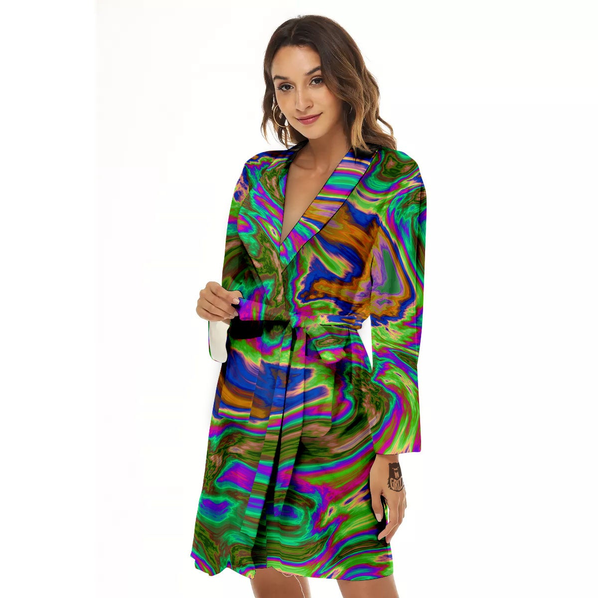 Psychedelic Trippy Purple Green Print Women's Robe-grizzshop