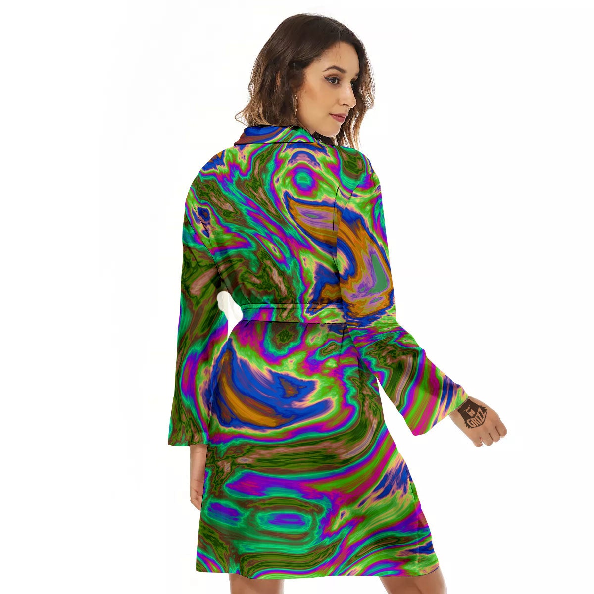 Psychedelic Trippy Purple Green Print Women's Robe-grizzshop