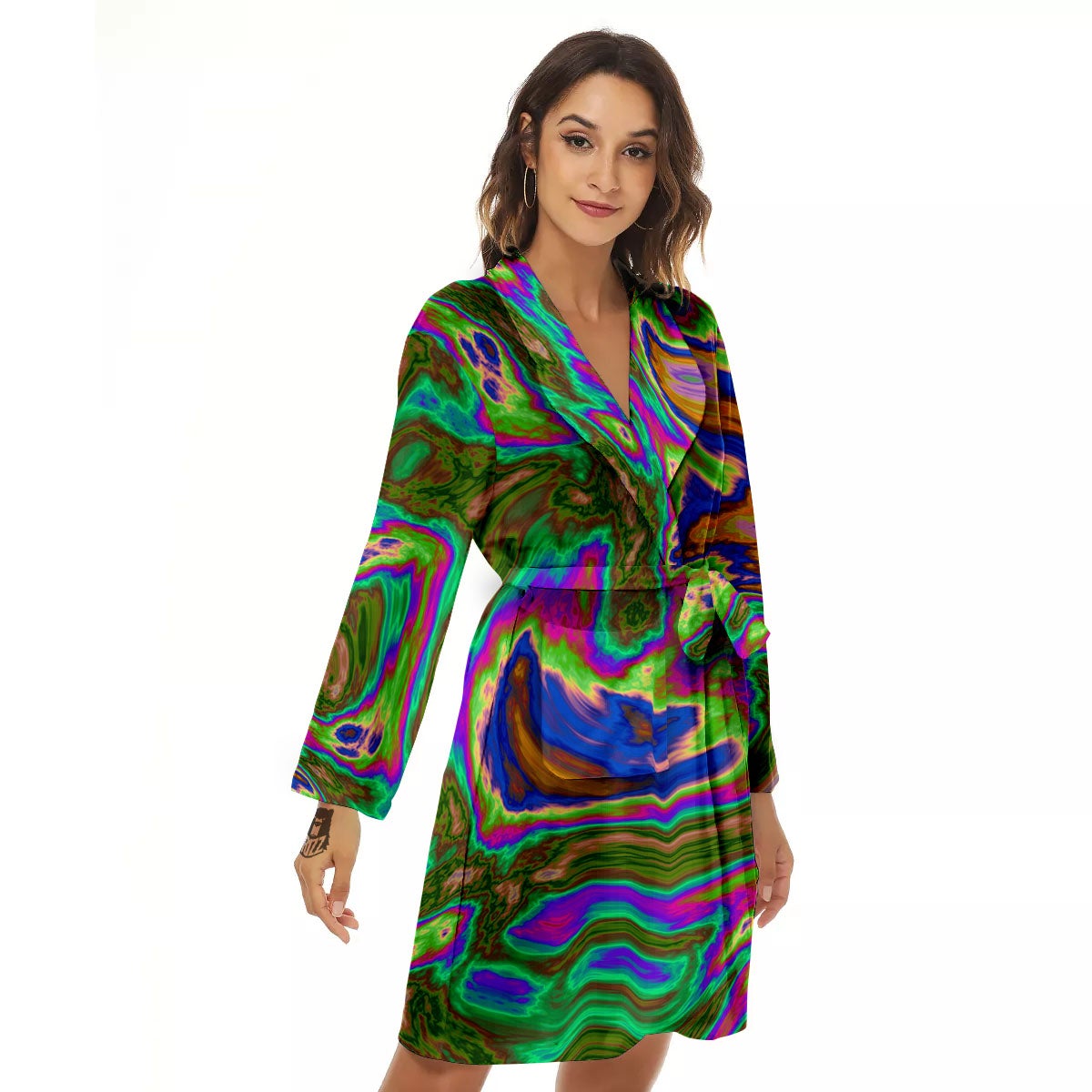 Psychedelic Trippy Purple Green Print Women's Robe-grizzshop