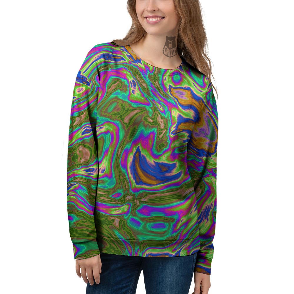 Psychedelic Trippy Purple Green Print Women's Sweatshirt-grizzshop