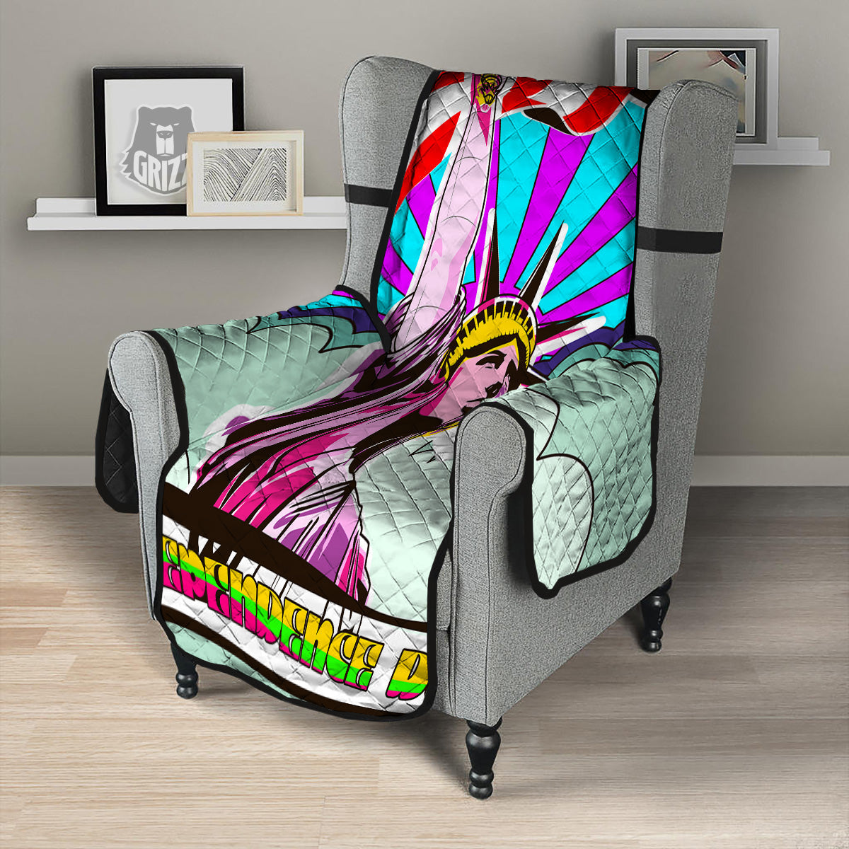 Psychedelic USA Statue of Liberty Independence Day Print Armchair Protector-grizzshop