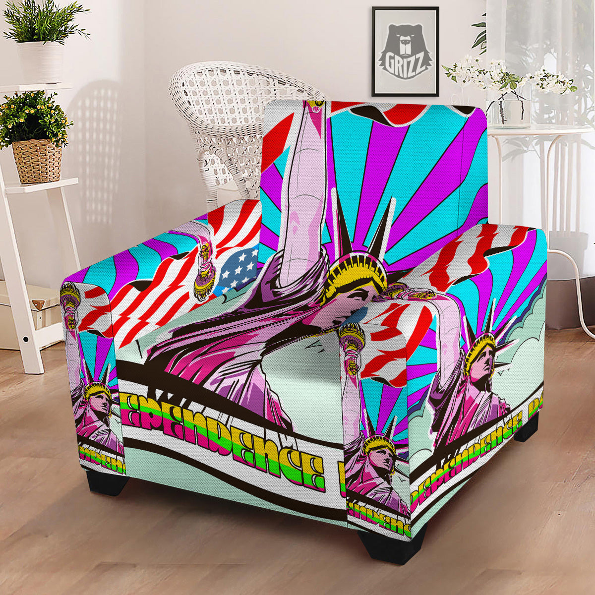 Psychedelic USA Statue of Liberty Independence Day Print Armchair Slipcover-grizzshop