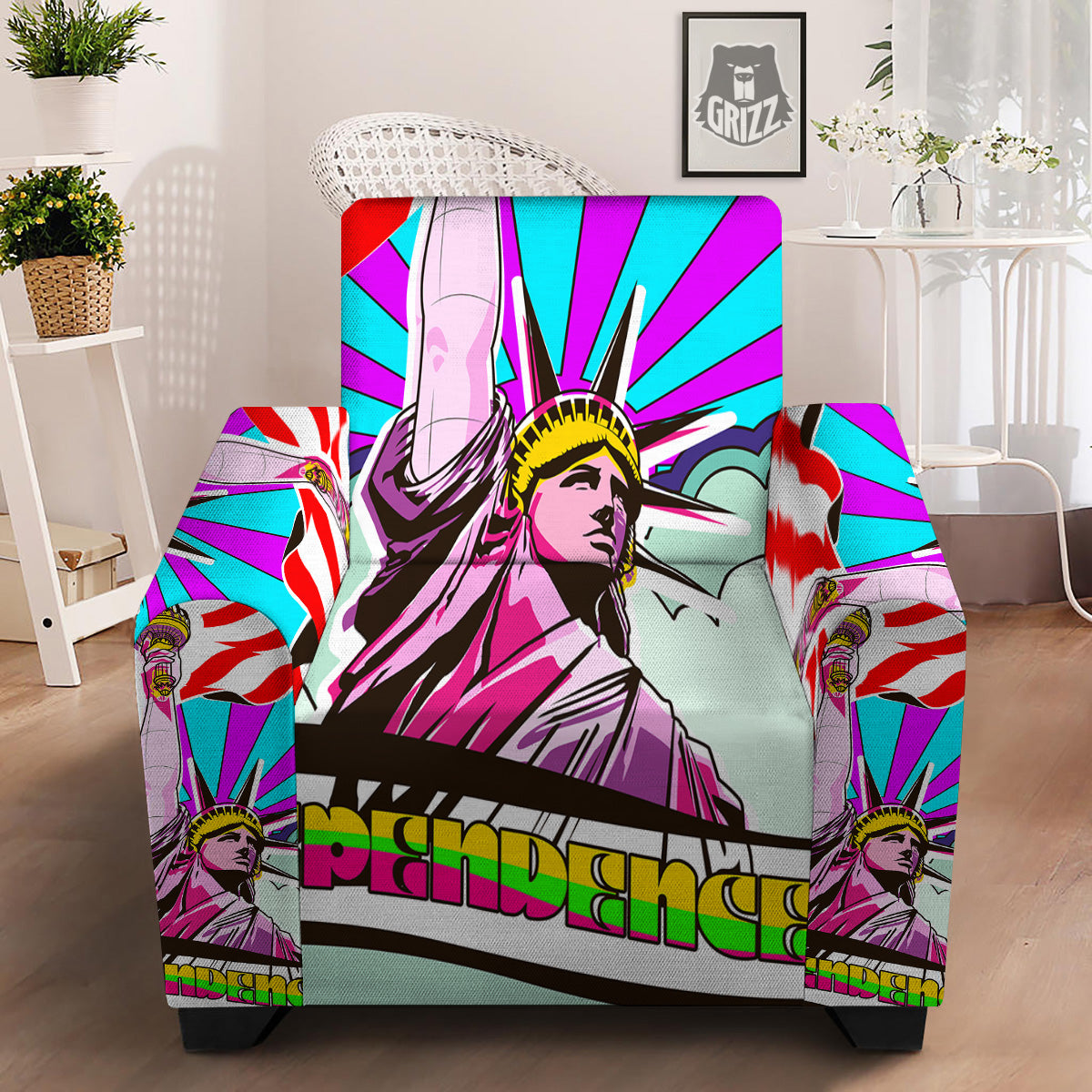 Psychedelic USA Statue of Liberty Independence Day Print Armchair Slipcover-grizzshop