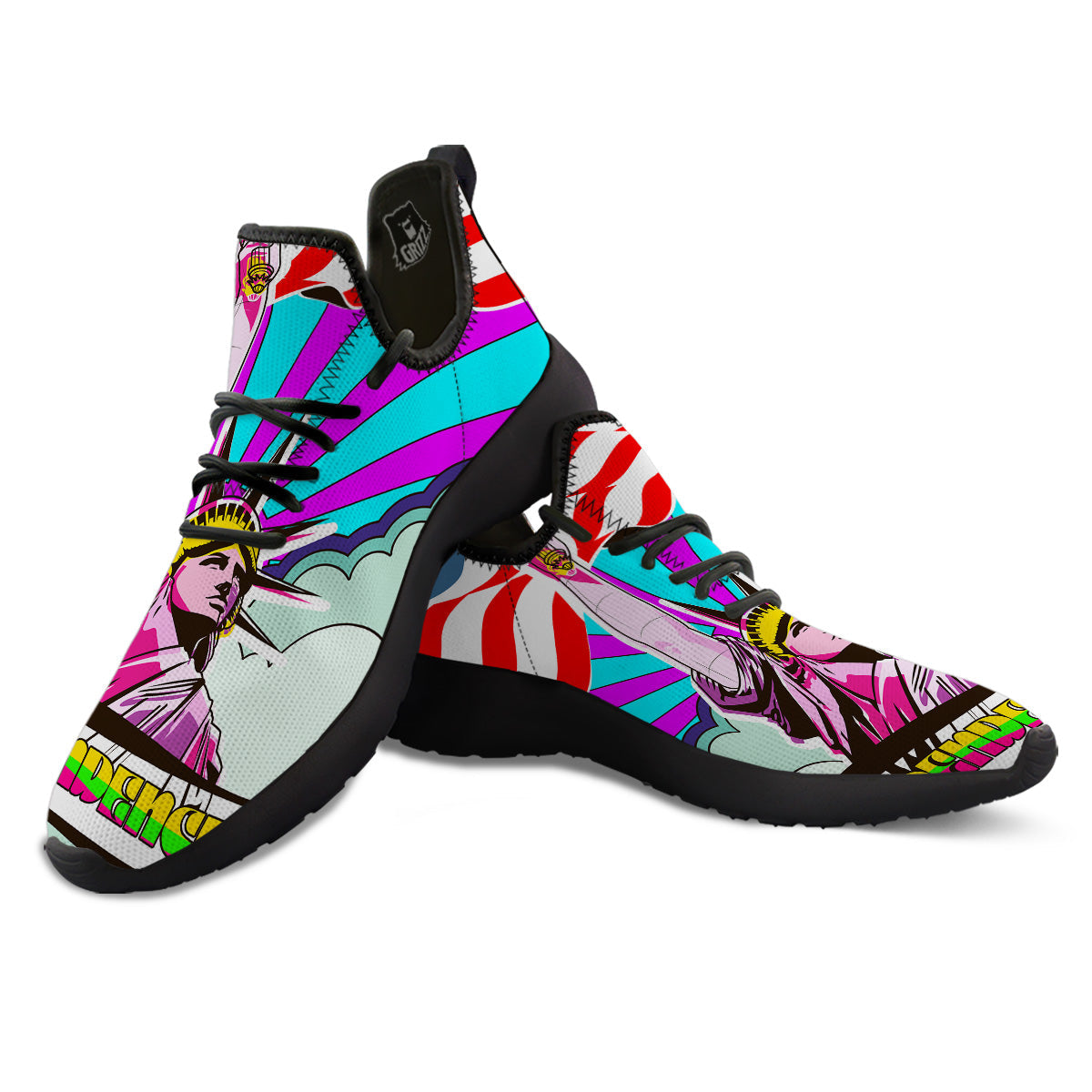 Psychedelic USA Statue of Liberty Independence Day Print Black Athletic Shoes-grizzshop