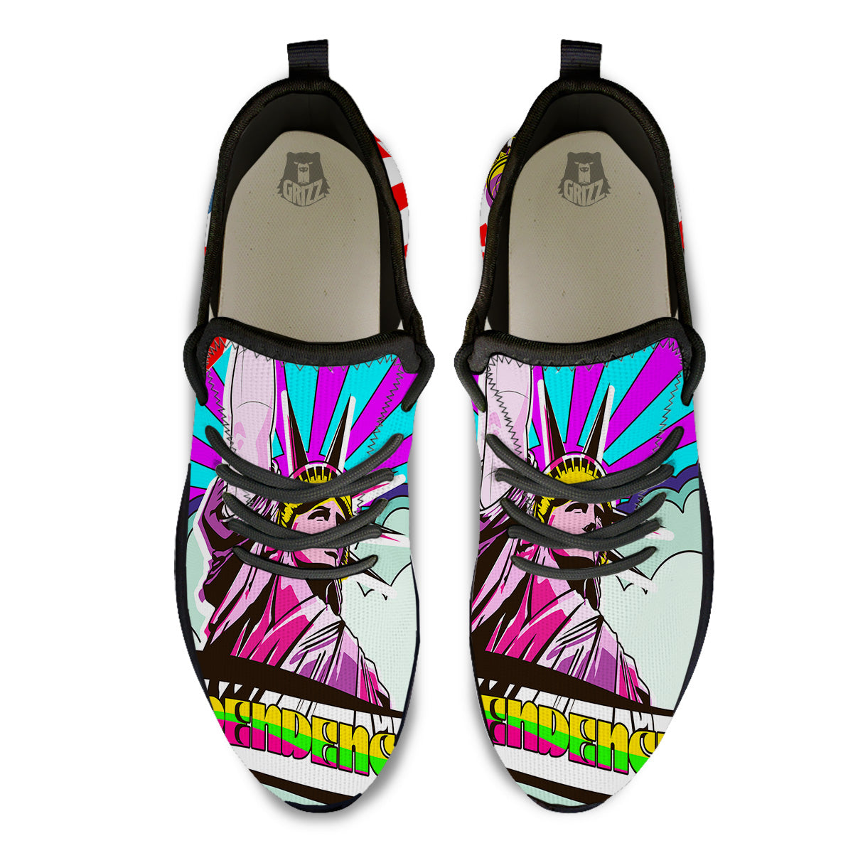 Psychedelic USA Statue of Liberty Independence Day Print Black Athletic Shoes-grizzshop