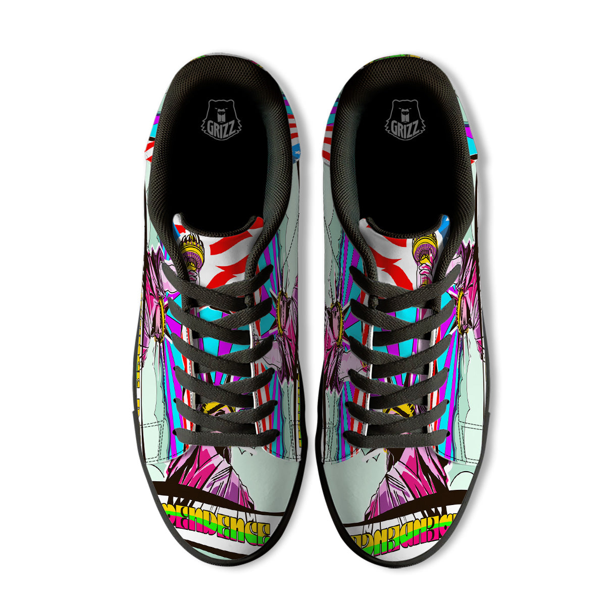 Psychedelic USA Statue of Liberty Independence Day Print Black Low Top Sneakers-grizzshop