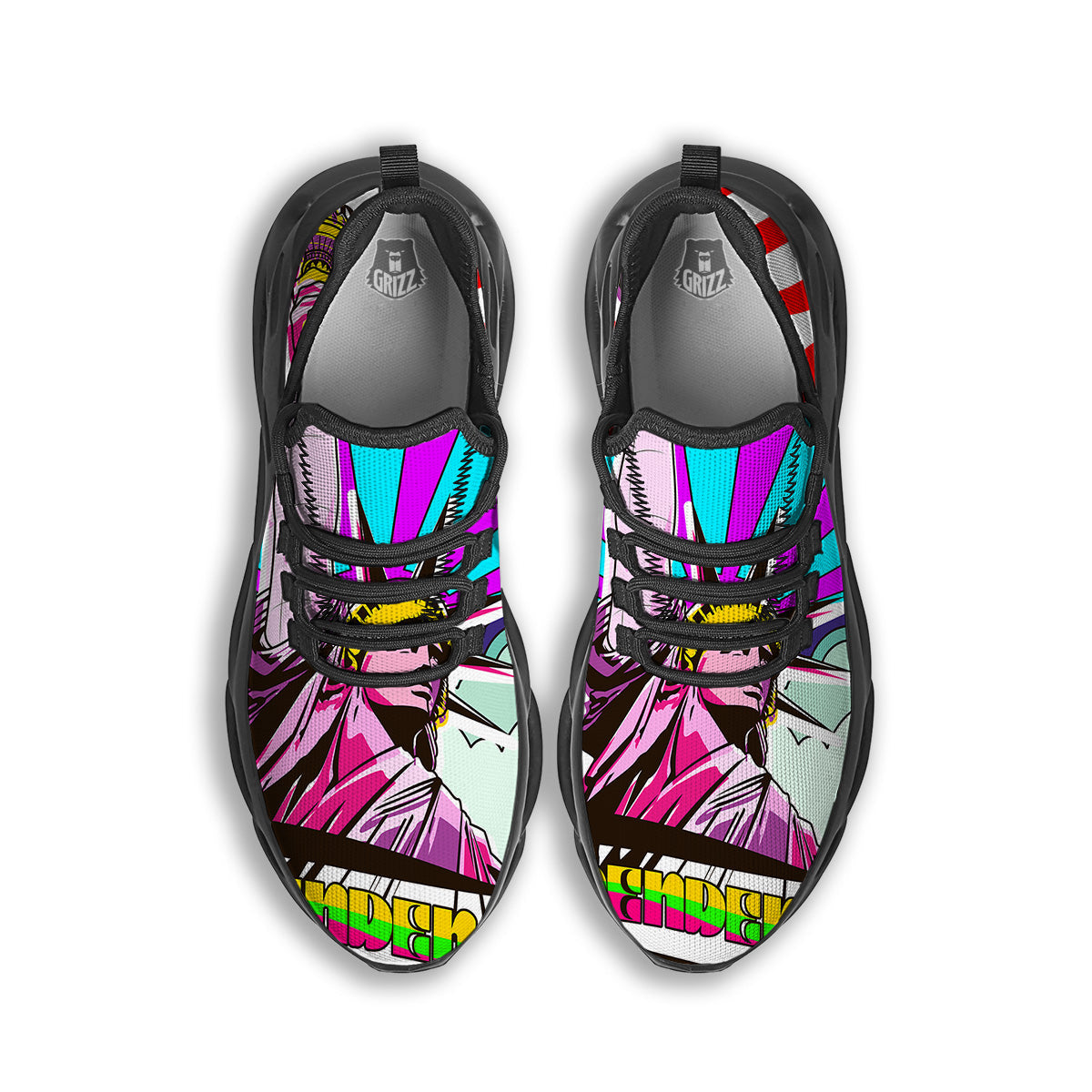 Psychedelic USA Statue of Liberty Independence Day Print Black Running Shoes-grizzshop
