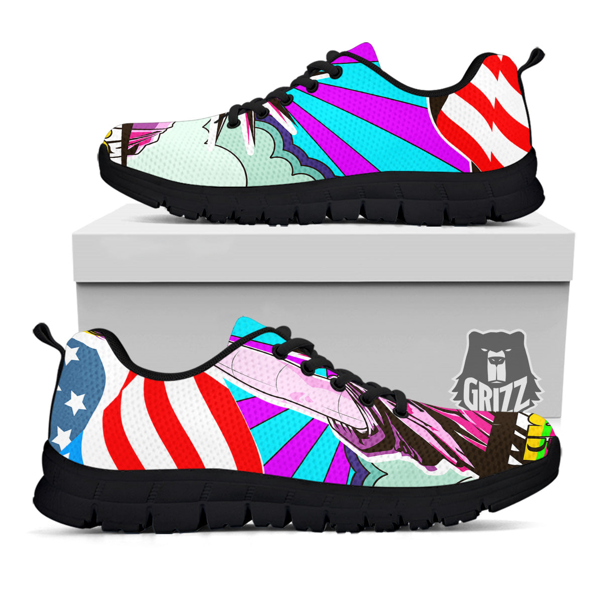 Psychedelic USA Statue of Liberty Independence Day Print Black Sneaker-grizzshop