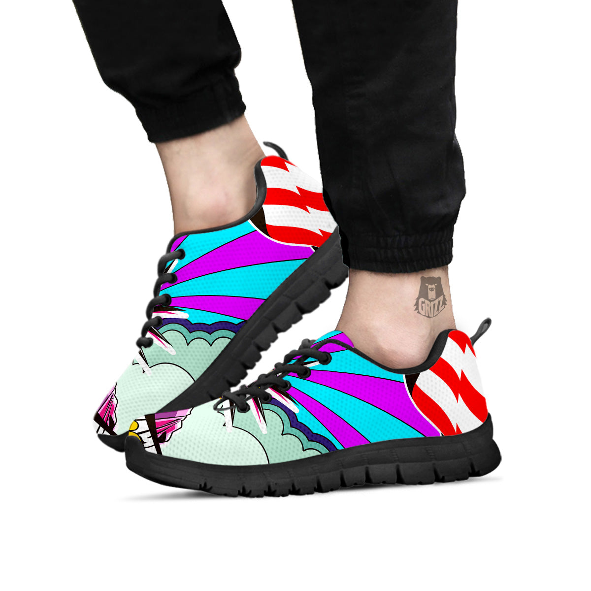 Psychedelic USA Statue of Liberty Independence Day Print Black Sneaker-grizzshop