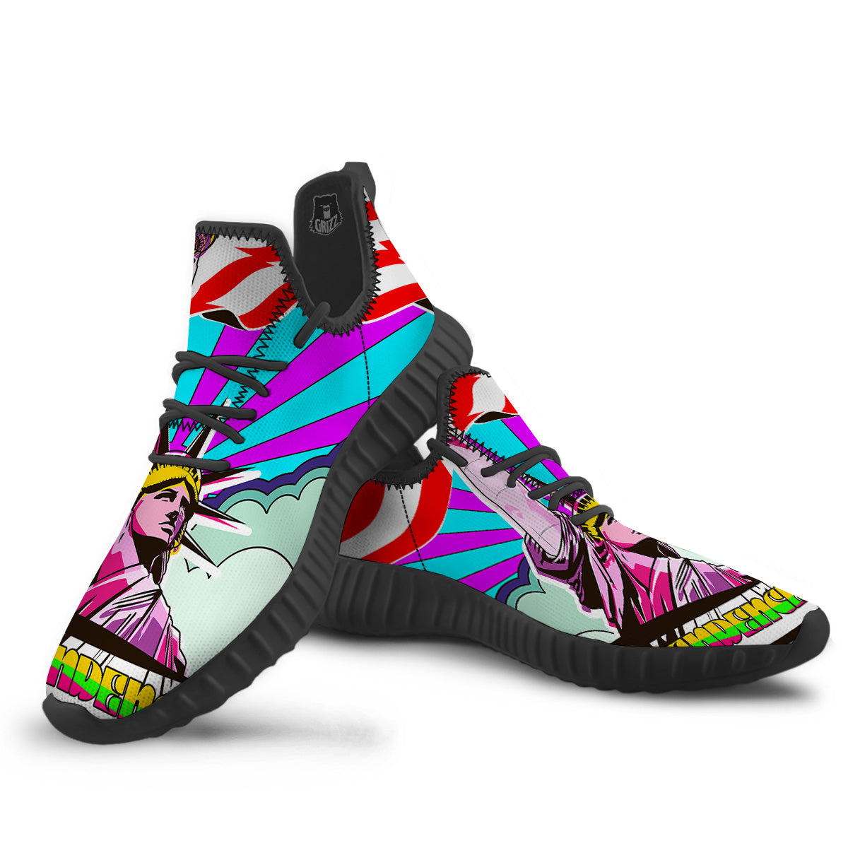 Psychedelic USA Statue of Liberty Independence Day Print Black Walking Shoes-grizzshop