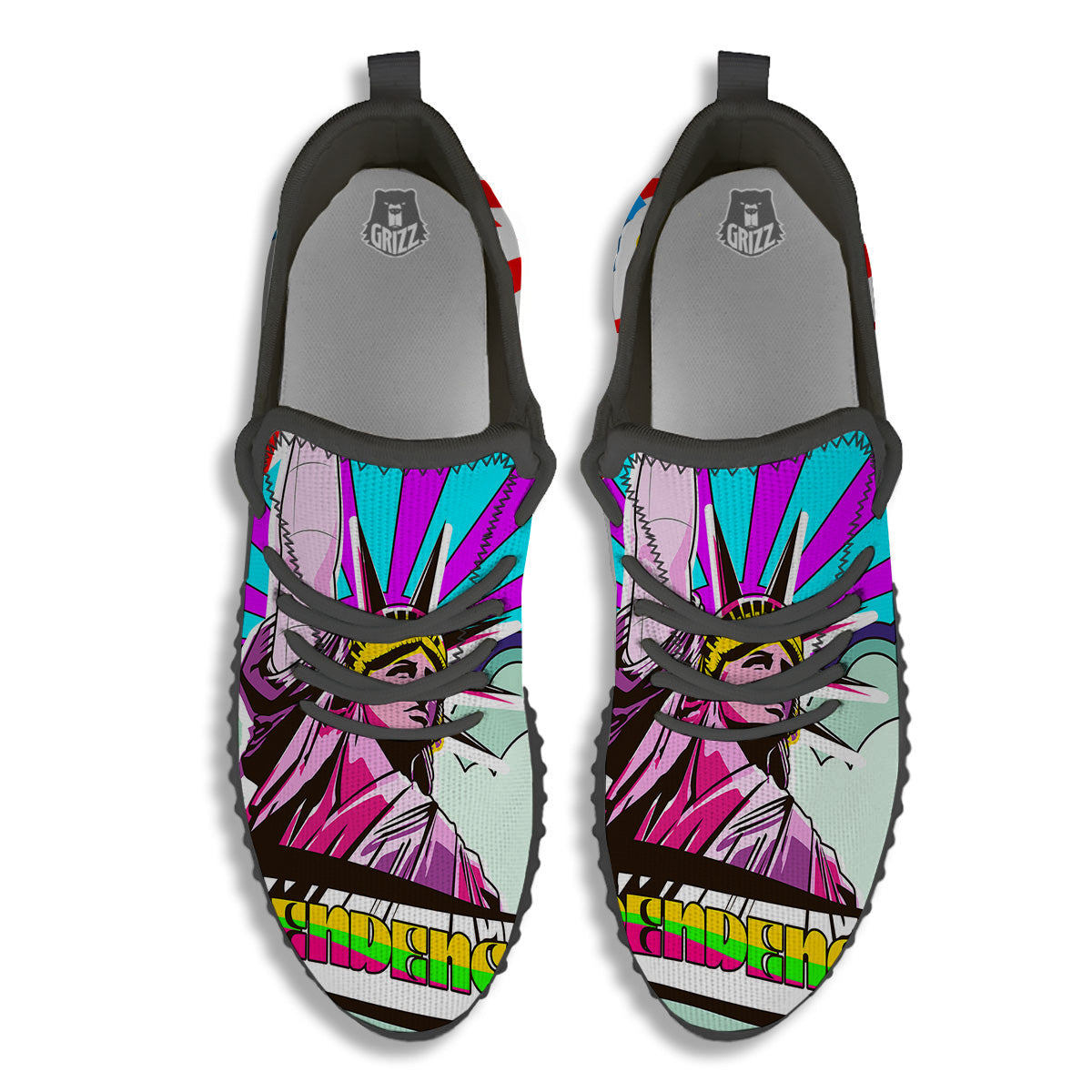 Psychedelic USA Statue of Liberty Independence Day Print Black Walking Shoes-grizzshop