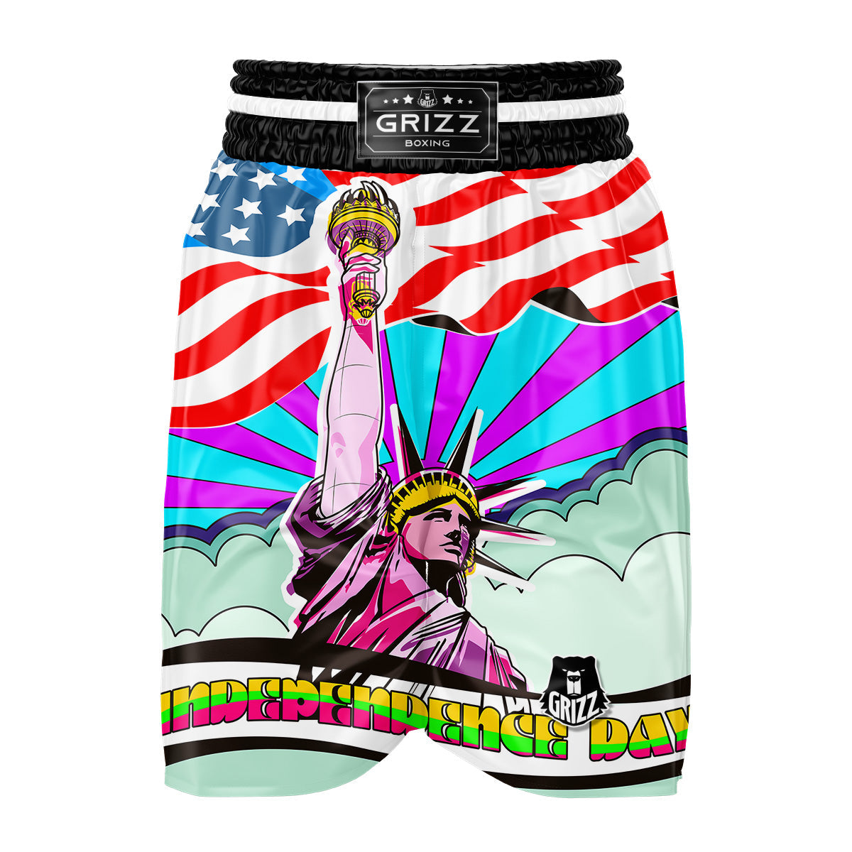 Psychedelic USA Statue of Liberty Independence Day Print Boxing Shorts-grizzshop