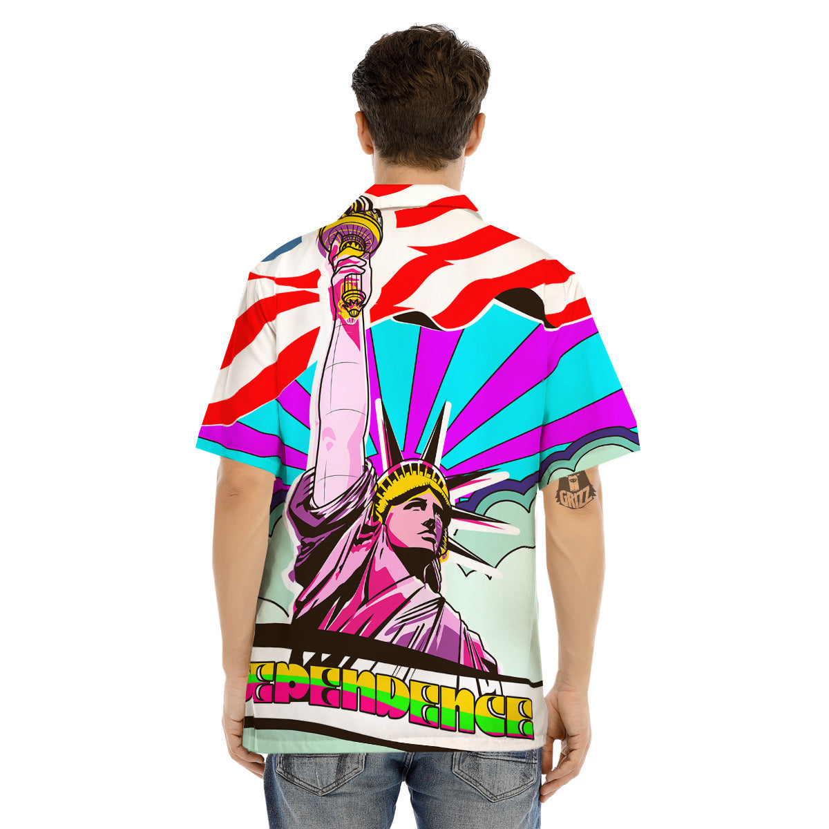 Psychedelic USA Statue of Liberty Independence Day Print Men's Hawaiian Shirt-grizzshop