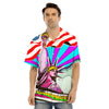 Psychedelic USA Statue of Liberty Independence Day Print Men's Hawaiian Shirt-grizzshop