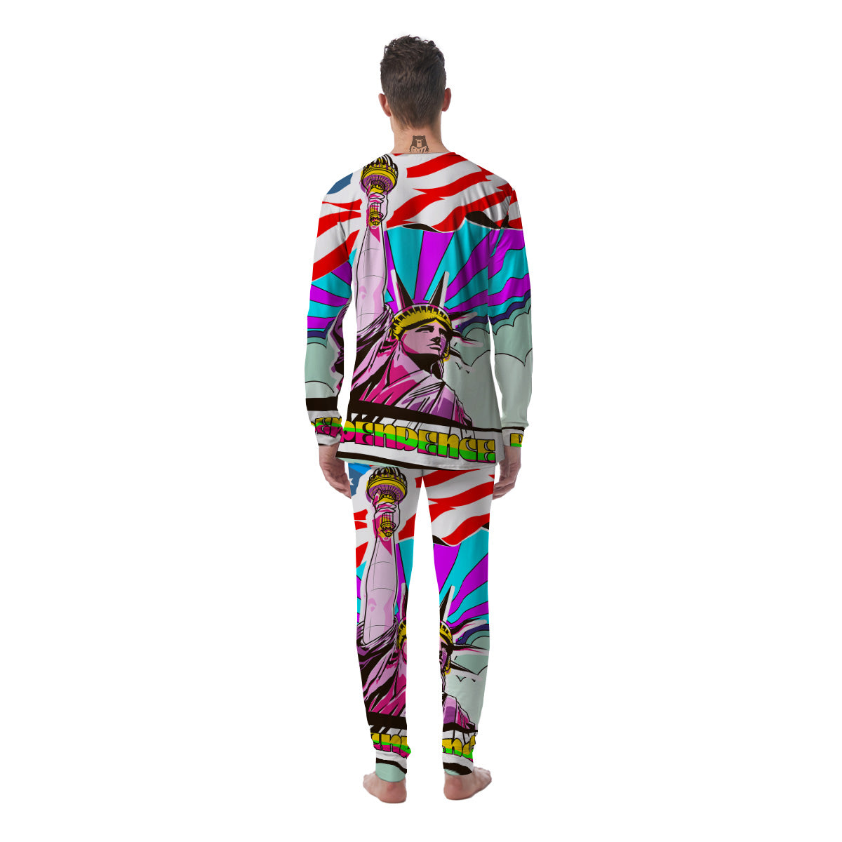 Psychedelic USA Statue of Liberty Independence Day Print Men's Pajamas-grizzshop