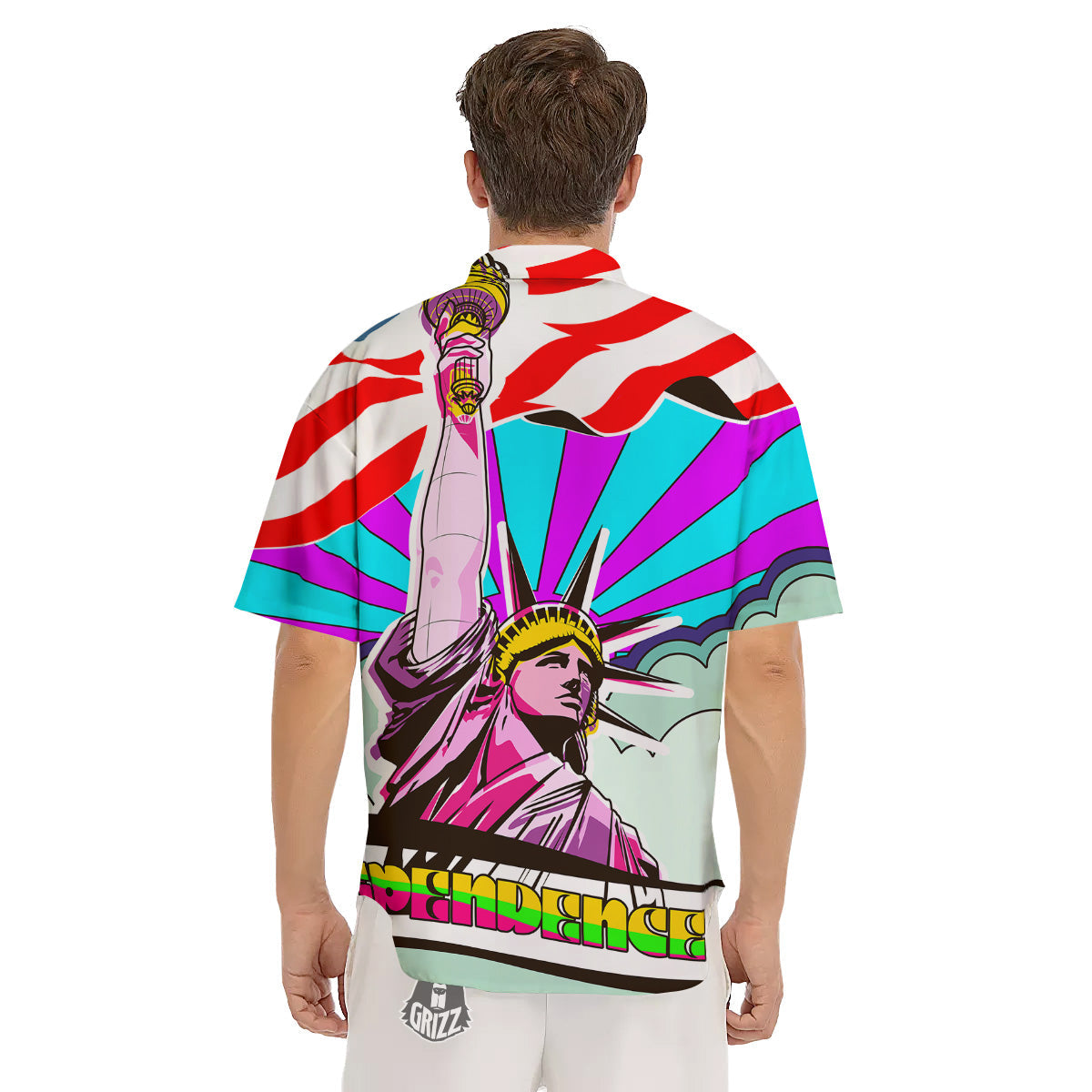 Psychedelic USA Statue of Liberty Independence Day Print Men's Short Sleeve Shirts-grizzshop