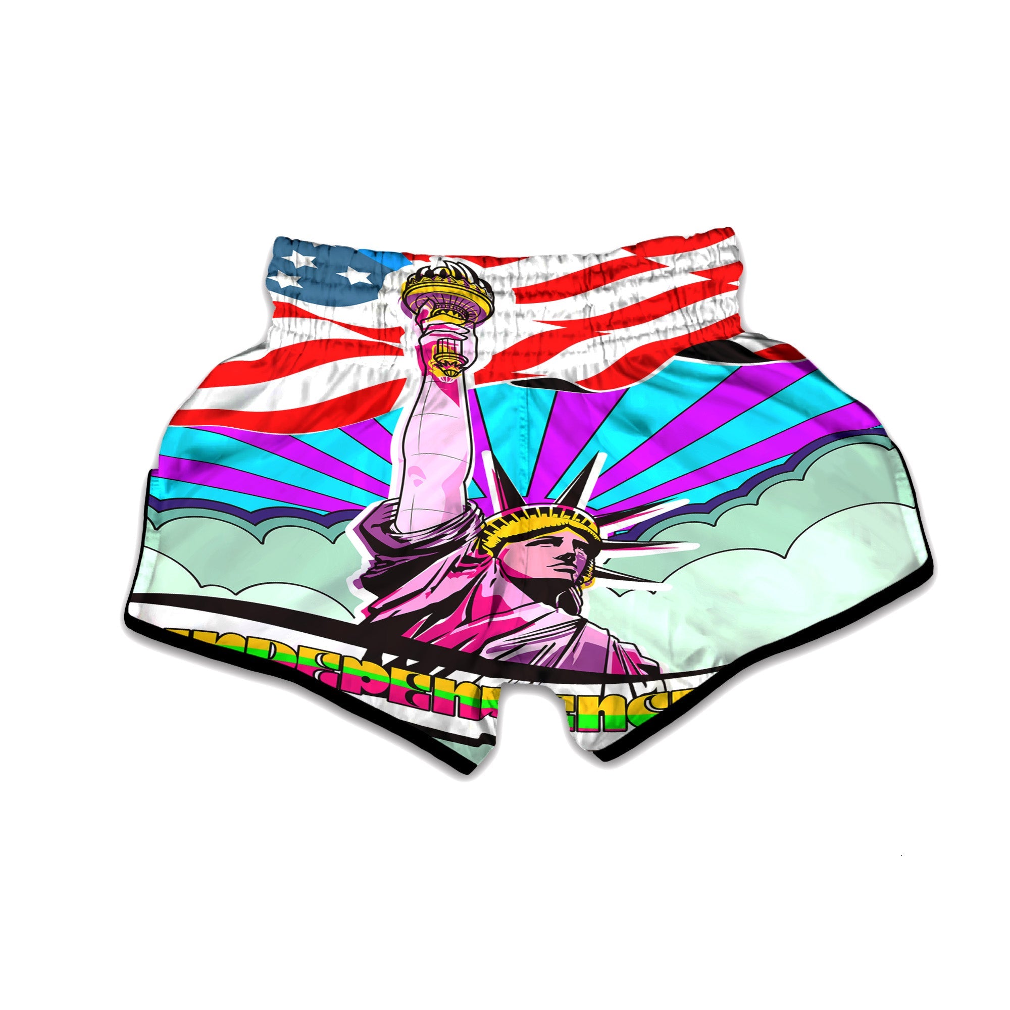 Psychedelic USA Statue of Liberty Independence Day Print Muay Thai Boxing Shorts-grizzshop