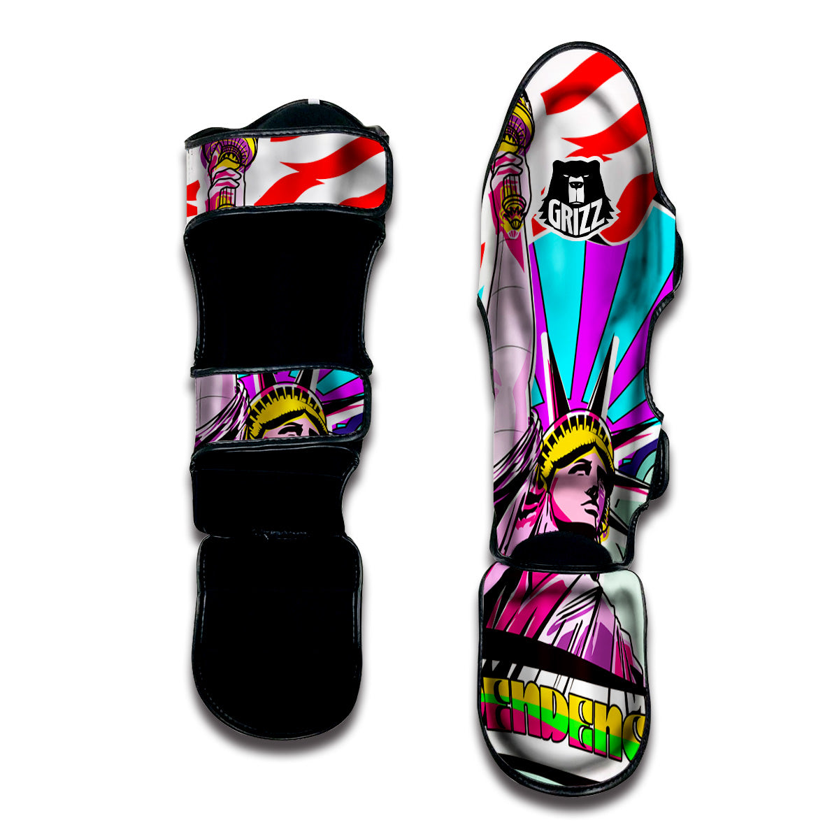 Psychedelic USA Statue of Liberty Independence Day Print Muay Thai Shin Guards-grizzshop