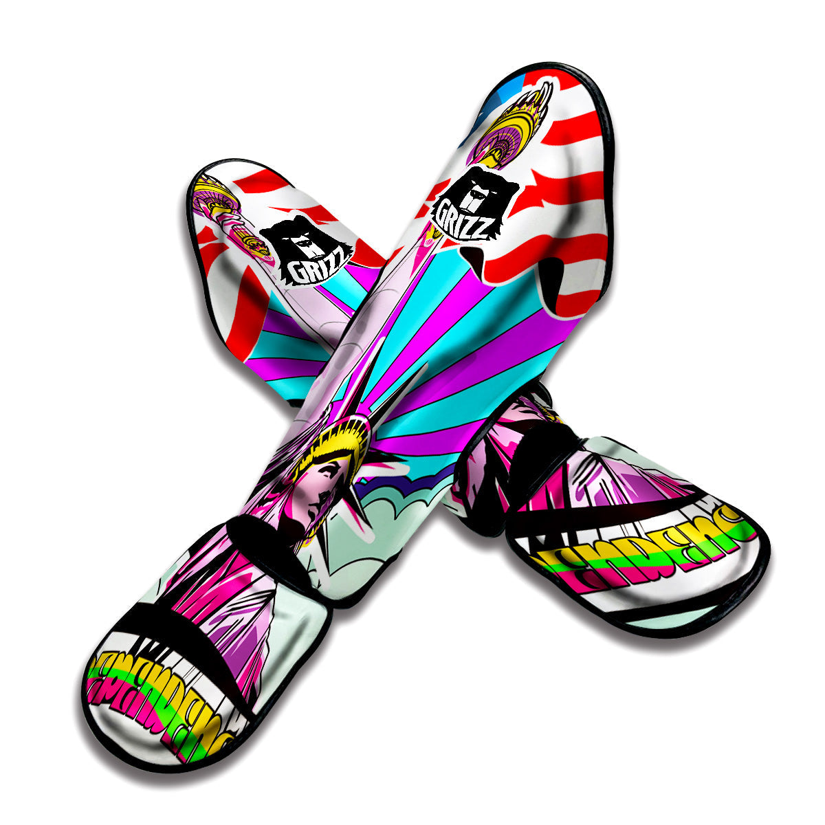 Psychedelic USA Statue of Liberty Independence Day Print Muay Thai Shin Guards-grizzshop