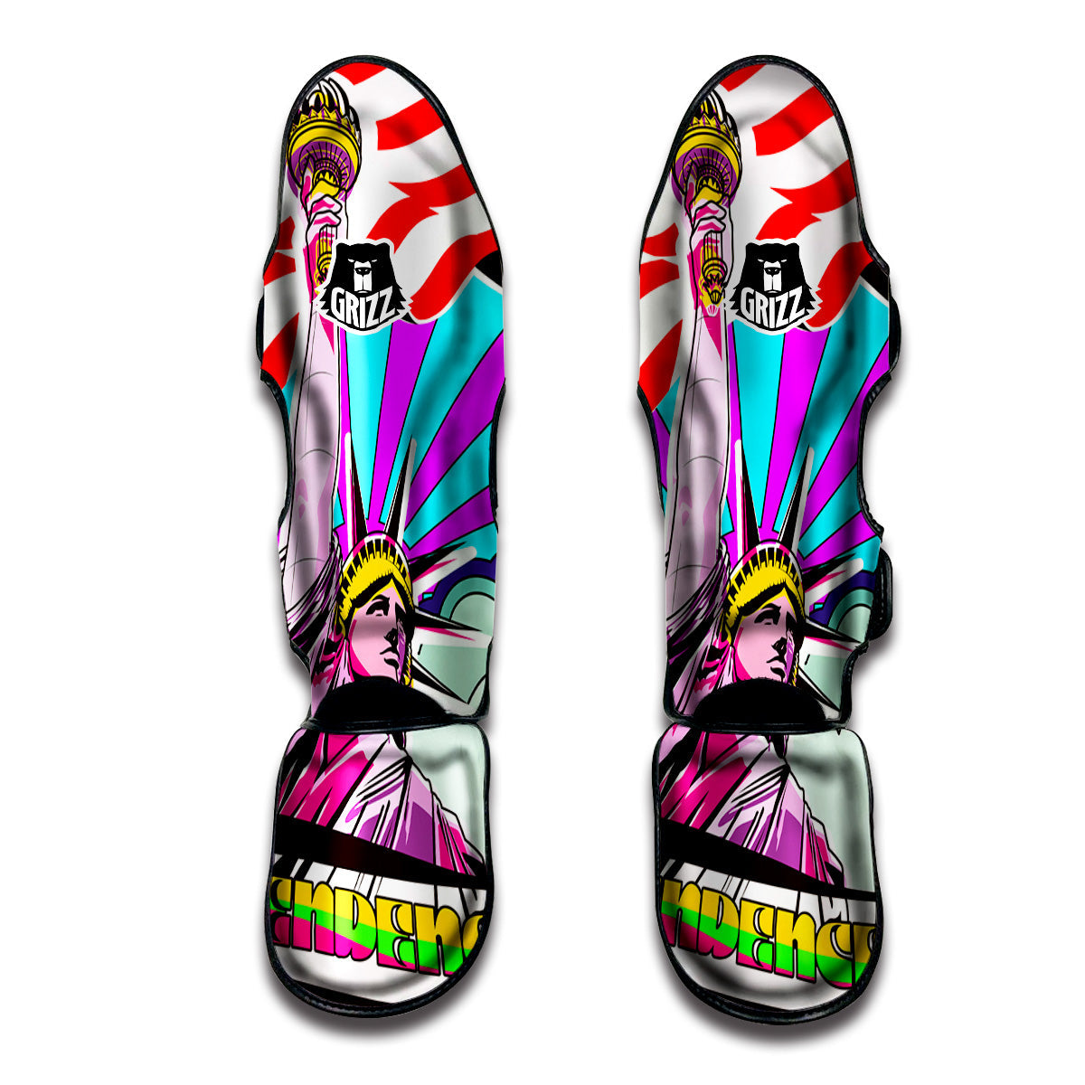 Psychedelic USA Statue of Liberty Independence Day Print Muay Thai Shin Guards-grizzshop