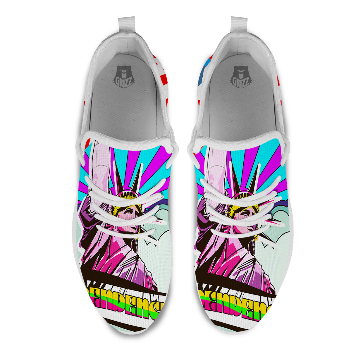 Psychedelic USA Statue of Liberty Independence Day Print White Athletic Shoes-grizzshop