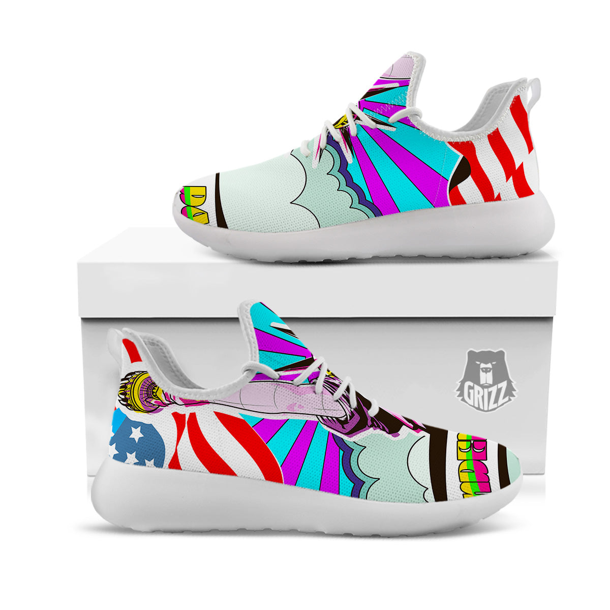 Psychedelic USA Statue of Liberty Independence Day Print White Athletic Shoes-grizzshop