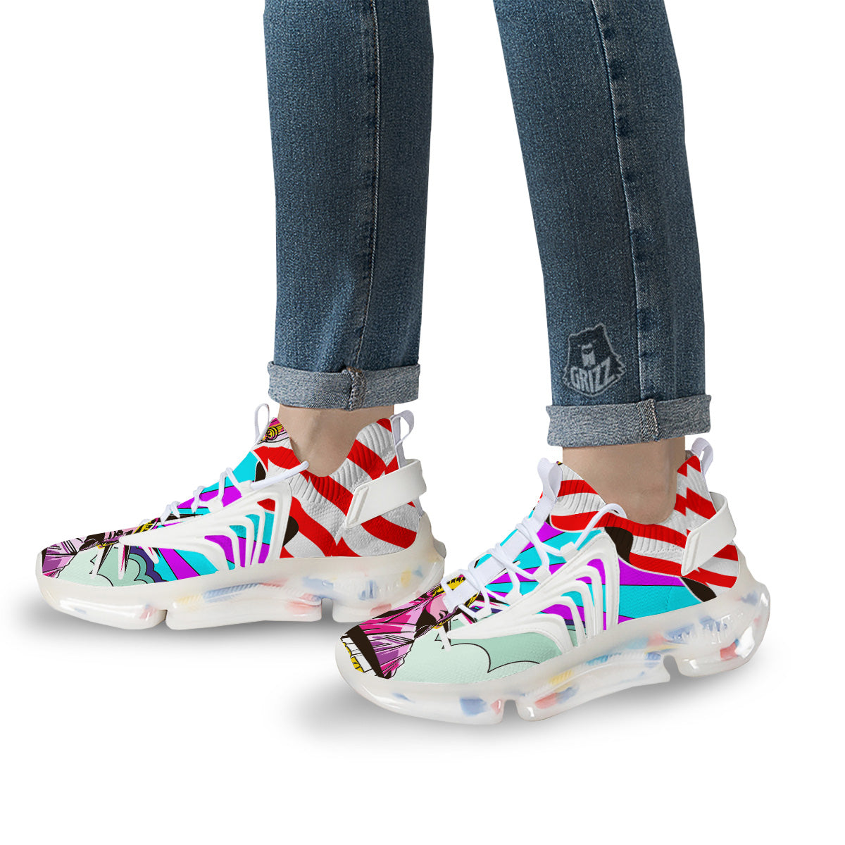 Psychedelic USA Statue of Liberty Independence Day Print White Gym Shoes-grizzshop