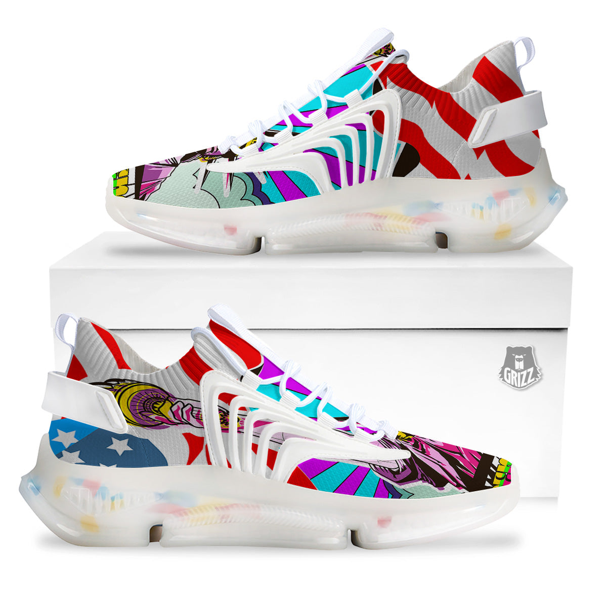 Psychedelic USA Statue of Liberty Independence Day Print White Gym Shoes-grizzshop