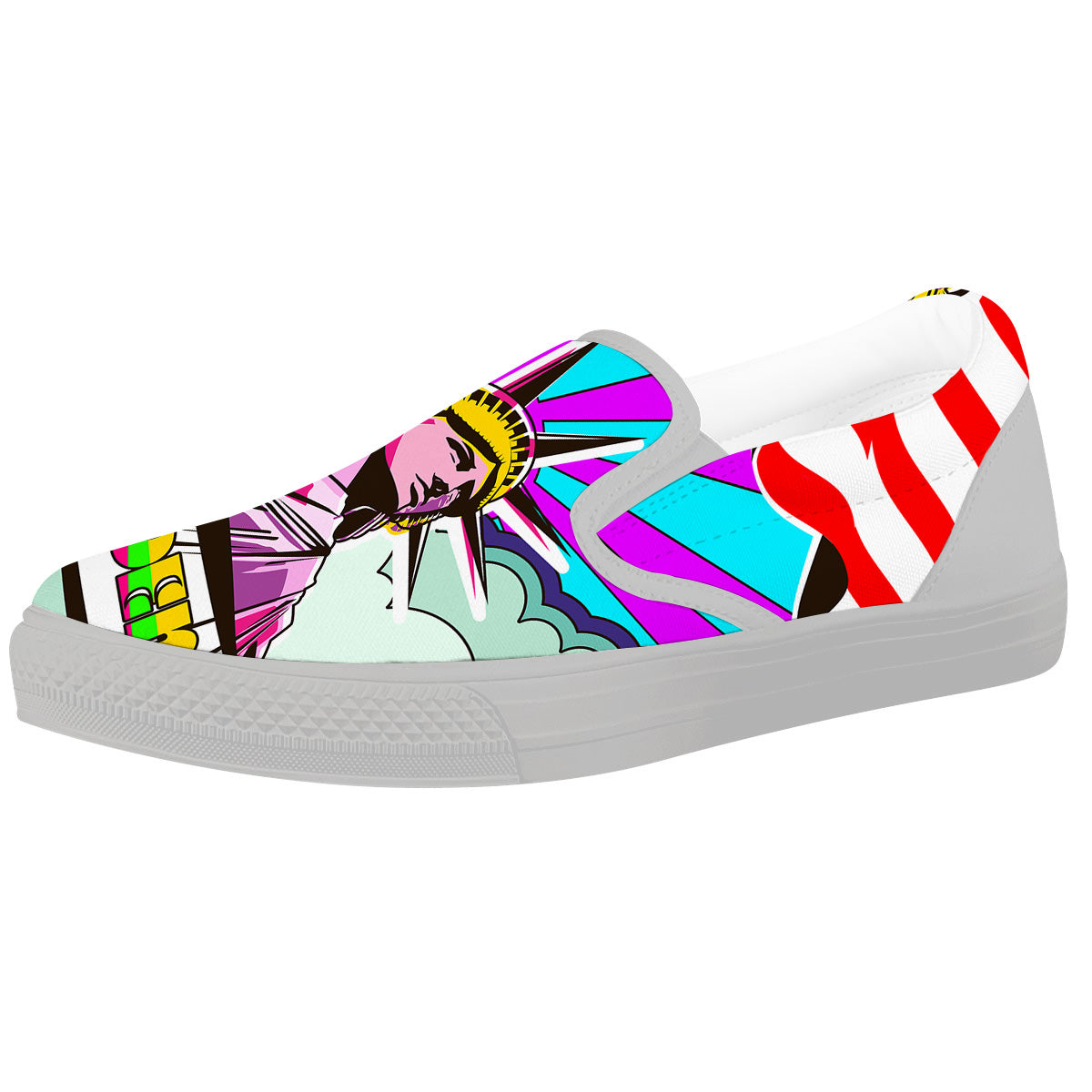 Psychedelic USA Statue of Liberty Independence Day Print White Slip On Shoes-grizzshop