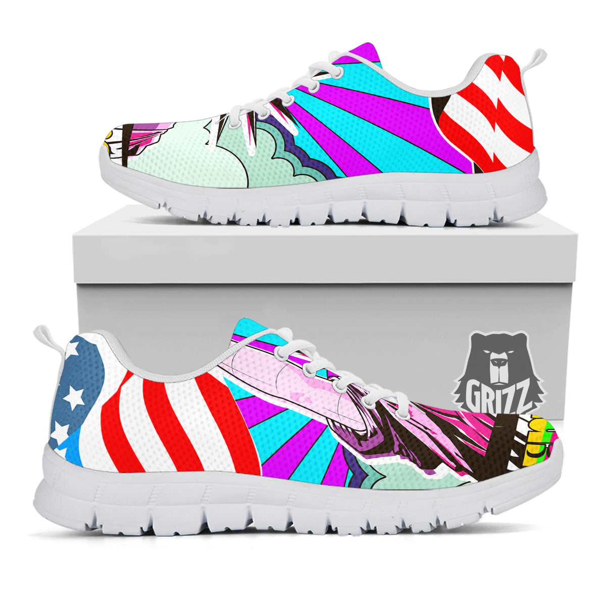 Psychedelic USA Statue of Liberty Independence Day Print White Sneaker-grizzshop