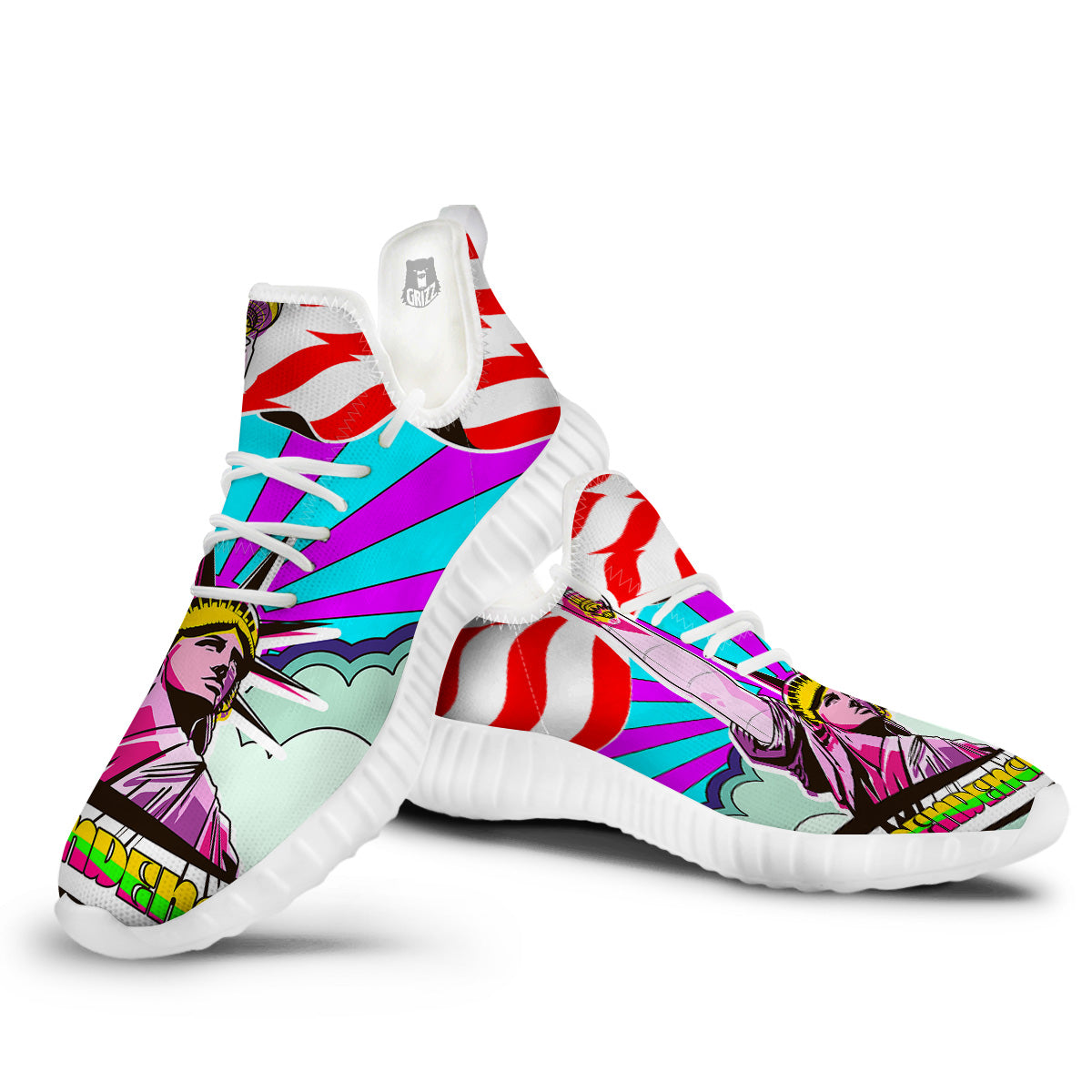 Psychedelic USA Statue of Liberty Independence Day Print White Walking Shoes-grizzshop