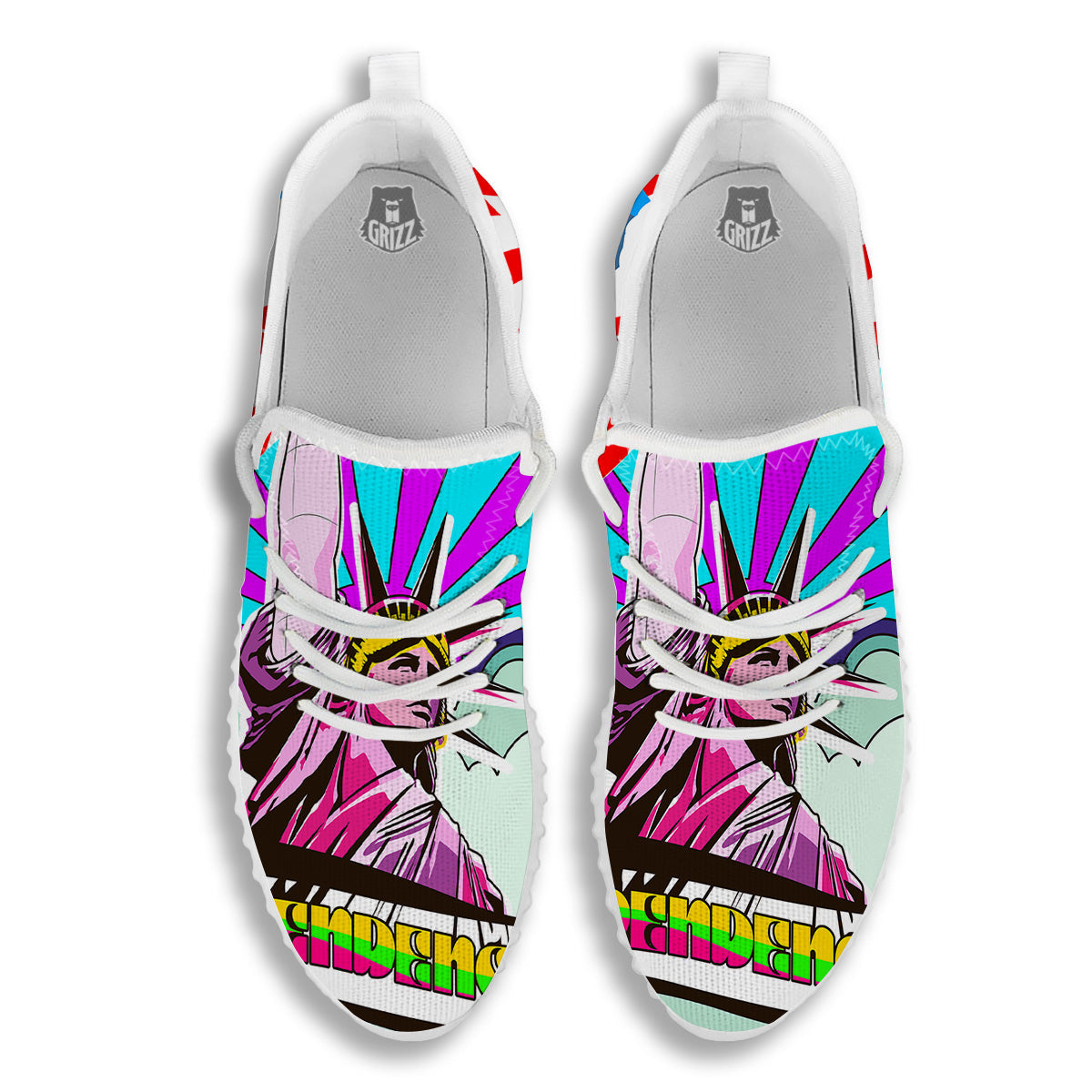 Psychedelic USA Statue of Liberty Independence Day Print White Walking Shoes-grizzshop