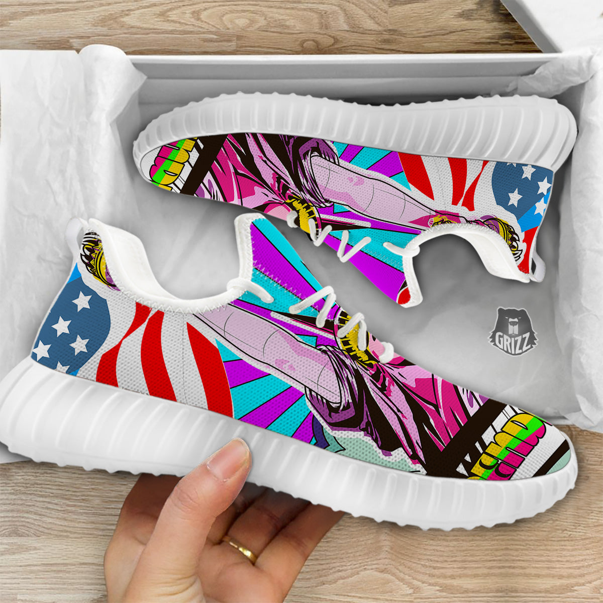 Psychedelic USA Statue of Liberty Independence Day Print White Walking Shoes-grizzshop