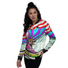 Psychedelic USA Statue of Liberty Independence Day Print Women's Bomber Jacket-grizzshop