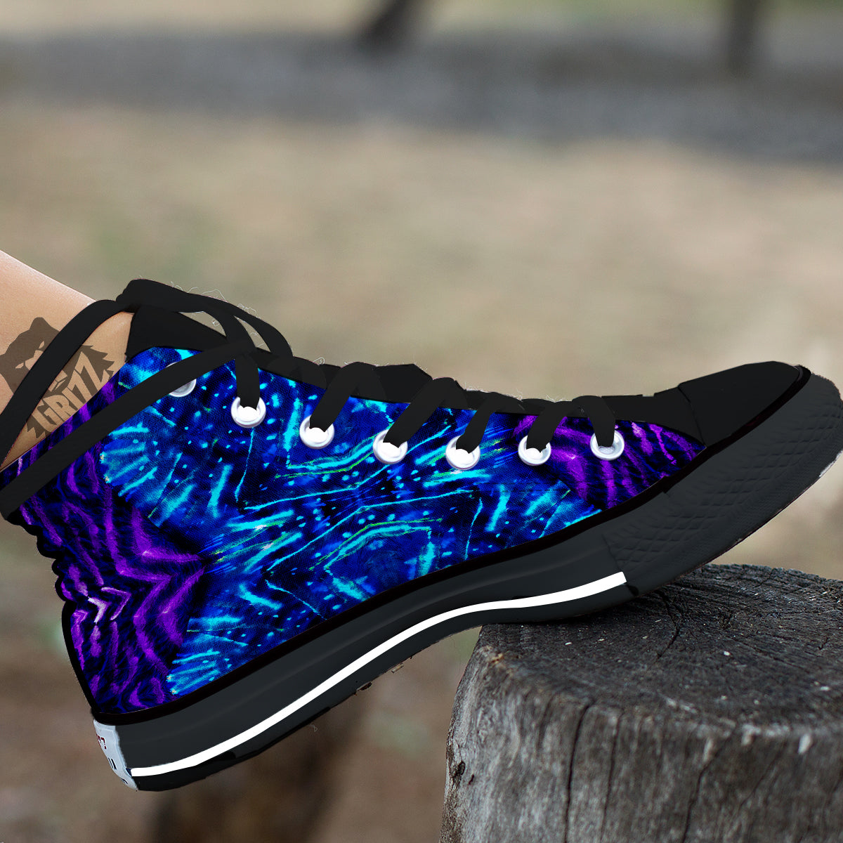 Psychedelic Watercolor Print Pattern Black High Top Shoes-grizzshop
